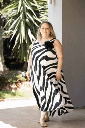 Αμάνικο Maxi Zebra Φόρεμα με Διακοσμητικό Λουλούδι