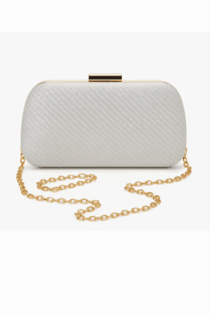 Ασημί Clutch Τσάντα με Χρυσή Αλυσίδα