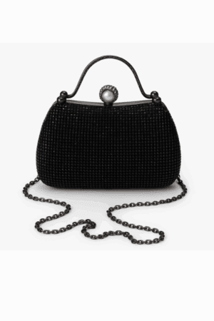 Βραδινό Τσαντάκι Clutch με Μαύρα Στρας & Μαργαριταρένιο Κούμπωμα