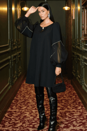 Μαύρο Φόρεμα με Balloon Μανίκια και Διαφάνειες