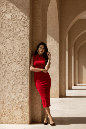 Midi βελούδινο φόρεμα σε έντονο κόκκινο χρώμα