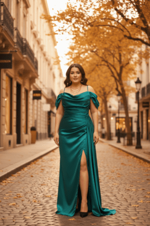 Μακρύ βραδινό φόρεμα σε εντυπωσιακή σμαραγδί απόχρωση