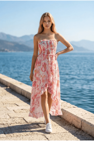 Γυναικείο Ασύμμετρο Strapless Φόρεμα με Paisley Print