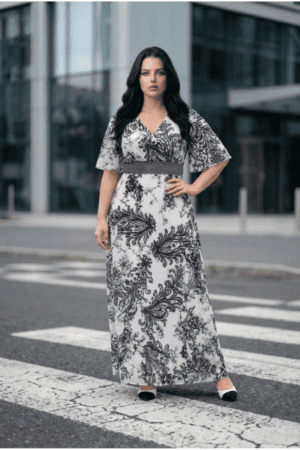 Μάξι φόρεμα με ασπρόμαυρο floral/baroque print