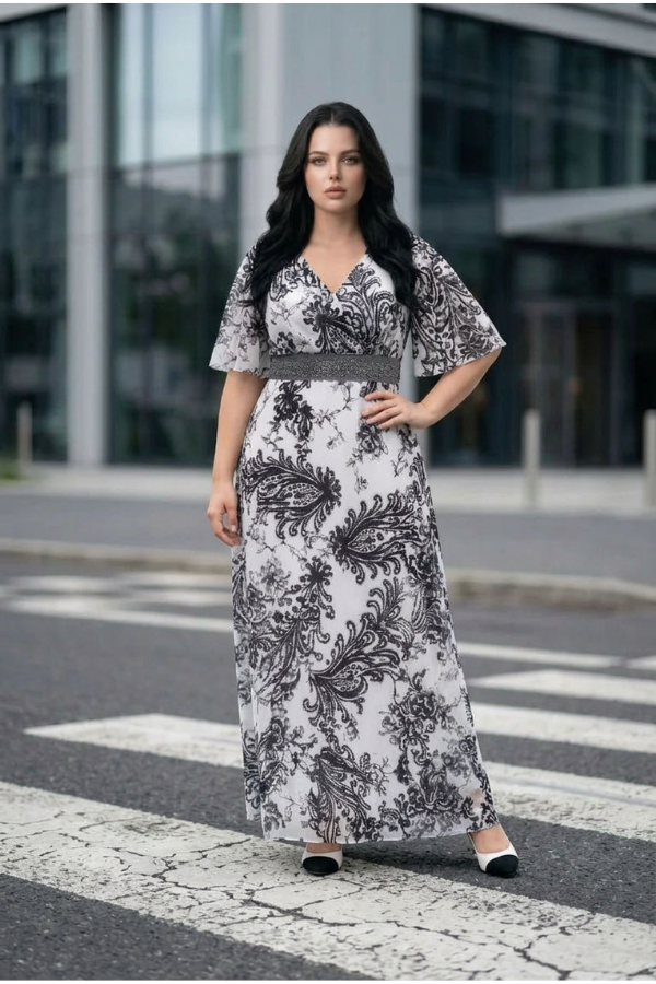 Μάξι φόρεμα με ασπρόμαυρο floral/baroque print